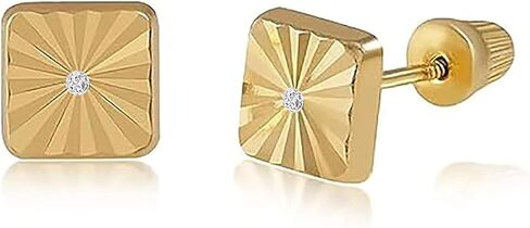 Hoberta Real 14k solid Yellow Gold Tiny Circle Stud Earrings with Screw back for Women Girls Men for Sensitive ears Small & Minimalist Dot Studs Jewelry for Gifts (Cross Diamond Cut) in Saudi Arabia