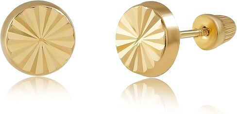Hoberta Real 14k solid Yellow Gold Tiny Circle Stud Earrings with Screw back for Women Girls Men for Sensitive ears Small & Minimalist Dot Studs Jewelry for Gifts (Cross Diamond Cut) in Saudi Arabia