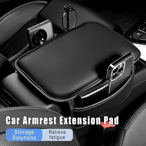 غطاء وحدة التحكم المركزية للسيارة، غطاء مسند ذراع جلدي للسيارة، وسادة وحدة التحكم الوسطى مع حقيبتين للتخزين، ملحقات داخلية عالمية للسيارات لمعظم الشاحنات وسيارات الدفع الرباعي وسيارات السيدان (أسود) in Kuwait