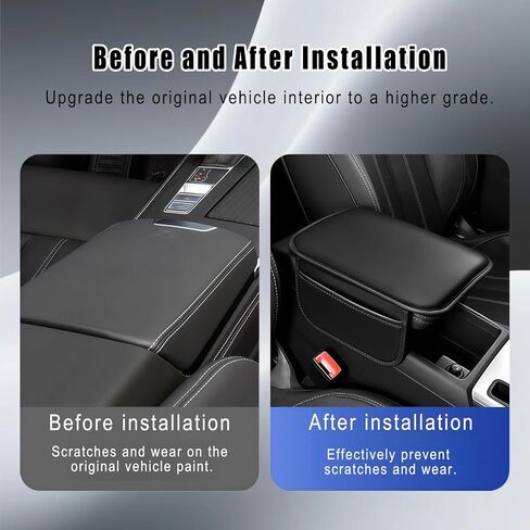 غطاء وحدة التحكم المركزية للسيارة، غطاء مسند ذراع جلدي للسيارة، وسادة وحدة التحكم الوسطى مع حقيبتين للتخزين، ملحقات داخلية عالمية للسيارات لمعظم الشاحنات وسيارات الدفع الرباعي وسيارات السيدان (أسود) in Kuwait