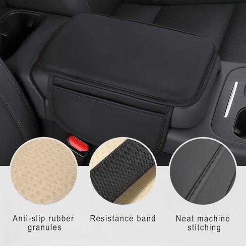 غطاء وحدة التحكم المركزية للسيارة، غطاء مسند ذراع جلدي للسيارة، وسادة وحدة التحكم الوسطى مع حقيبتين للتخزين، ملحقات داخلية عالمية للسيارات لمعظم الشاحنات وسيارات الدفع الرباعي وسيارات السيدان (أسود) in Kuwait