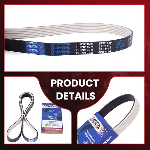 MOCA 6PK1140 Fabric Faced Serpentine Belt fits For Ford 2009-2019 Flex 3.5L, 2008-2019 Taurus 3.5L, 2008-2009 Taurus X 3.5L, For Lincoln 2017-2020 Continental 3.7L, 2010-2016 MKS 3.5L, 2009 MKS 3.7L in Saudi Arabia