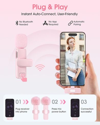 ميكروفون لافالير لاسلكي لهاتف iPhone، مشبك على الميكروفون مع تقليل الضوضاء للتسجيل، والمقابلات، والبث المباشر، والبودكاست، ومنشئ المحتوى، ومدونة الفيديو، وتيك توك، ويوتيوب in Saudi Arabia