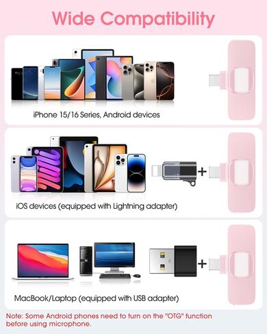 ميكروفون لافالير لاسلكي لهاتف iPhone، مشبك على الميكروفون مع تقليل الضوضاء للتسجيل، والمقابلات، والبث المباشر، والبودكاست، ومنشئ المحتوى، ومدونة الفيديو، وتيك توك، ويوتيوب in Saudi Arabia