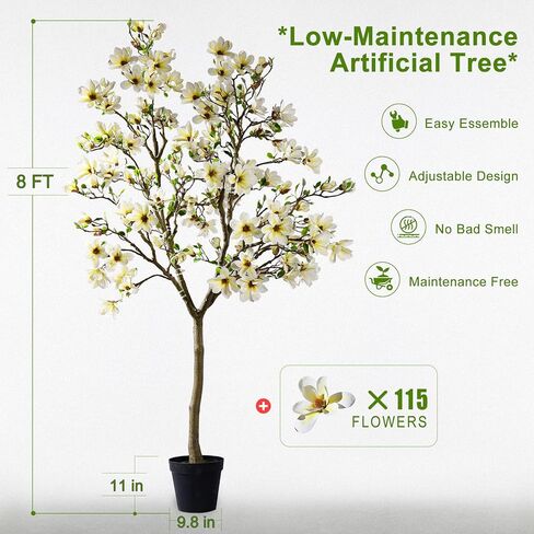 Artificial Trees Cherry Blossom Tall Fake Magnolia Flower Tree Floor plantas Indoor Outdoor Realistic for Home Living Room Office Porch Outside Patio arboles para decoracion Housewarming Gift in Saudi Arabia
