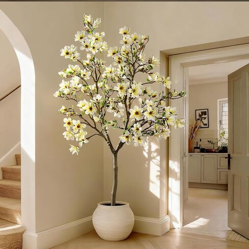 Artificial Trees Cherry Blossom Tall Fake Magnolia Flower Tree Floor plantas Indoor Outdoor Realistic for Home Living Room Office Porch Outside Patio arboles para decoracion Housewarming Gift in Saudi Arabia
