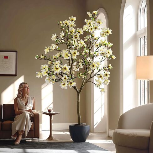 Artificial Trees Cherry Blossom Tall Fake Magnolia Flower Tree Floor plantas Indoor Outdoor Realistic for Home Living Room Office Porch Outside Patio arboles para decoracion Housewarming Gift in Saudi Arabia