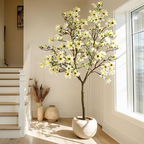 Artificial Trees Cherry Blossom Tall Fake Magnolia Flower Tree Floor plantas Indoor Outdoor Realistic for Home Living Room Office Porch Outside Patio arboles para decoracion Housewarming Gift in Saudi Arabia