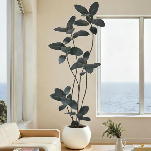 شجرة مطاطية صناعية بطول 7.2أقدام (86 بوصة) أشجار صناعية طويلة بأوراق واقعية، نباتات صناعية بوعاء أرضية مطاطية للمنزل والمكتب وغرفة المعيشة وديكور داخلي وخارجي (7.2 قدم، عبوة واحدة) in Kuwait