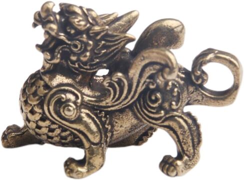 Feng Shui Qilin Statue Decoration Retro Brass Pendant Tabletop Ornaments Key Chain Pendant Vintage Lucky Flying Qilin in Saudi Arabia