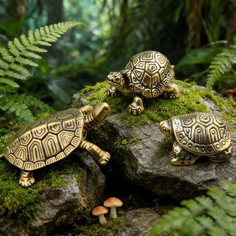 3 قطع من تماثيل السلحفاة النحاسية الذهبية من KKBES، تماثيل سلحفاة عتيقة، زينة السلاحف المزخرفة للديكور المنزلي والمكتب الخارجي in Kuwait