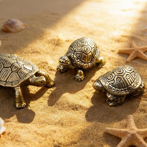 3 قطع من تماثيل السلحفاة النحاسية الذهبية من KKBES، تماثيل سلحفاة عتيقة، زينة السلاحف المزخرفة للديكور المنزلي والمكتب الخارجي in Kuwait