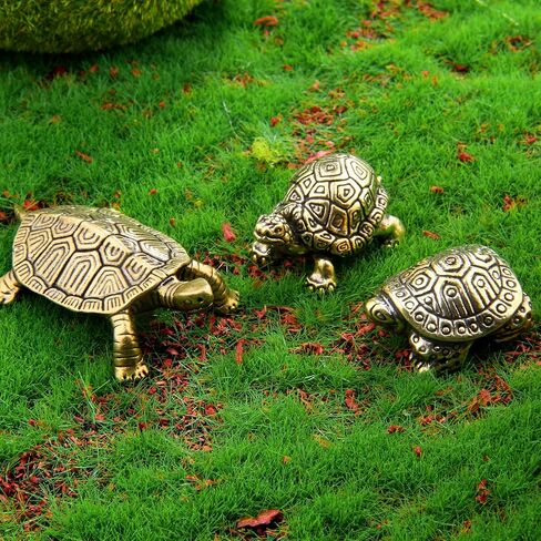 3 قطع من تماثيل السلحفاة النحاسية الذهبية من KKBES، تماثيل سلحفاة عتيقة، زينة السلاحف المزخرفة للديكور المنزلي والمكتب الخارجي in Kuwait