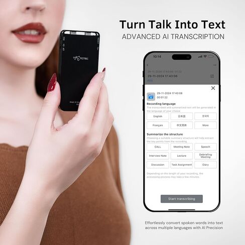 مسجل صوت ذكي سعة 128 جيجابايت، ومسجل النسخ بالذكاء الاصطناعي، وملخص الذكاء الاصطناعي الذكي، ووظيفة تحويل الصوت إلى نص، وتقليل الضوضاء، والصوت، وجهاز تسجيل للاجتماعات والمحاضرة والمقابلة. in Kuwait