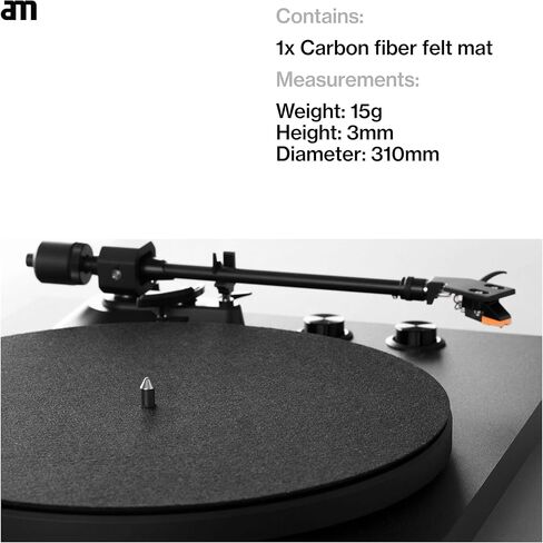 am بساط تسجيل مضاد للكهرباء الساكنة - بساط منزلق من ألياف الكربون للأقراص الدوارة مقاس 12 بوصة - يقلل من الرنين والكهرباء الساكنة للحصول على جودة صوت الفينيل الشفاف، أسود in Kuwait