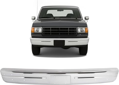 شريط وجه المصد الأمامي من KUAFU متوافق مع 1987-1991 Ford F150 F250 F350 F53 F59 Bronco F-Super Duty بدون فتحات قولبة وغطاء ممتص للصدمات كروم فضي in Saudi Arabia