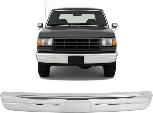 شريط وجه المصد الأمامي من KUAFU متوافق مع 1987-1991 Ford F150 F250 F350 F53 F59 Bronco F-Super Duty بدون فتحات قولبة وغطاء ممتص للصدمات كروم فضي in Saudi Arabia