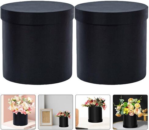 PRETYZOOM 2pcs Round Box, 5 Inch Diy Box, Packing With Lids, Decorative Arrangement Bucket, Valentine's Day Wedding Decoration (Black) in Saudi Arabia