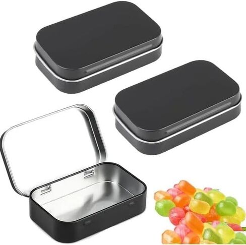 3Pcs Black Rectangular Small Tins with Lids Tin Boxes Tins Container, 3.7x2.3x0.8 Inch Metal Empty Hinged Tin Storage Boxes for Candy Key Earrings Food Storage,Decorative Accessories in Saudi Arabia