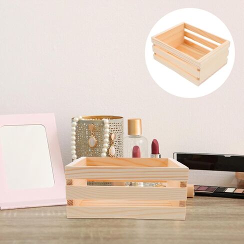 PRETYZOOM 1pc Mini Wooden Crate, Unfinished Crate for Desktop Storage Holder, Decorative Rustic Wooden Basket for Daily Organizer, Party Decoration (16x10x9cm) in Saudi Arabia
