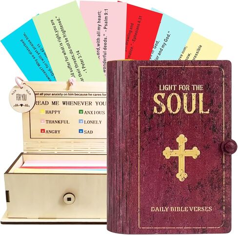 Christian Bible Verse Gift Box - 150 Color-Coded Scripture Cards for Anxiety, Grief and Encouragement - Wooden Keepsake Box, Religious Easter Birthday Christmas Gifts for Women in Saudi Arabia