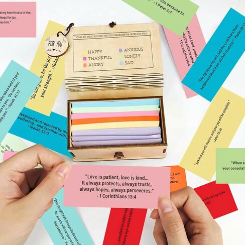 Christian Bible Verse Gift Box - 150 Color-Coded Scripture Cards for Anxiety, Grief and Encouragement - Wooden Keepsake Box, Religious Easter Birthday Christmas Gifts for Women in Saudi Arabia