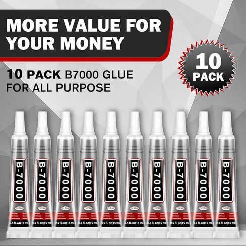 غراء حرفي B-7000 لصناعة المجوهرات - 15 مل/0.5 أونصة (10 عبوات) - متعدد الوظائف B-7000 غراء فائق اللصق سائل فيوجن غراء للحرف اليدوية بأحجار الراين، وأحذية الملابس، والنسيج، وصناعة المجوهرات، والهواتف المحمولة in Kuwait