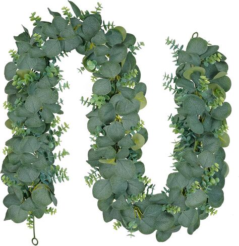 Vlorart 2 Pack Artificial Eucalyptus Garland, 5.5ft Faux Boxwood Eucalyptus Leaves Greenery Garland, Artificial Hanging Vines for Wedding Backdrop Arch Table Wall Home Party Decor in Kuwait