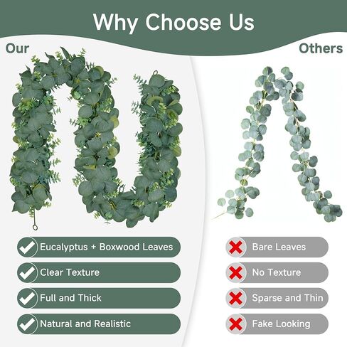 Vlorart 2 Pack Artificial Eucalyptus Garland, 5.5ft Faux Boxwood Eucalyptus Leaves Greenery Garland, Artificial Hanging Vines for Wedding Backdrop Arch Table Wall Home Party Decor in Kuwait