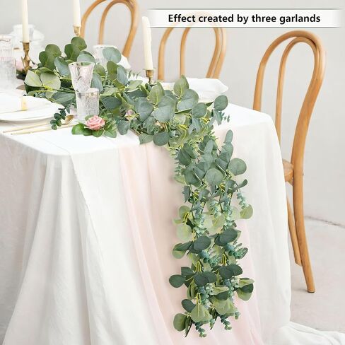 Vlorart 2 Pack Artificial Eucalyptus Garland, 5.5ft Faux Boxwood Eucalyptus Leaves Greenery Garland, Artificial Hanging Vines for Wedding Backdrop Arch Table Wall Home Party Decor in Kuwait
