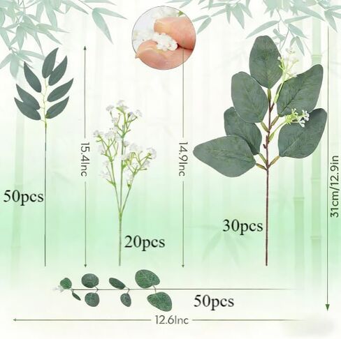 150 قطعة من 4 أنواع من سيقان الأوكالبتوس الخضراء المختلطة، وزهور نفس الطفل الصناعية والسيقان الخضراء لباقات الزفاف المنزلية وديكور الأزهار in Kuwait