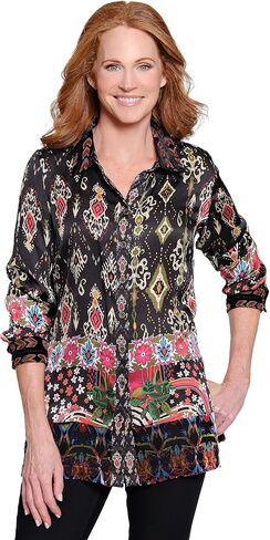 John-Mark Women's Mix Print Button Front with Burnout Velvet in Saudi Arabia