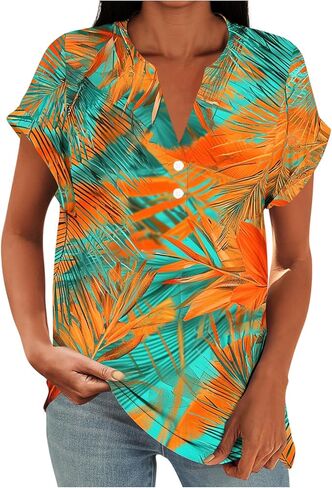 Womens Cotton Linen Shirts Lightweight V Neck Button Down Short Sleeve Blouses Casual Summer Vacation Tunic Tops 2026 in Saudi Arabia