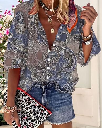 Summer Vacation Long Sleeve for Women Button Down Boho Shirts Casual Travel Beach Blouses in Saudi Arabia