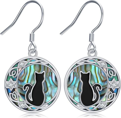 Black Cat Earrings for Women 925 Sterling Silver Celtic Black Cat Drop Earrings Cute Animal Cat Jewelry Halloween Gifts for Women Mom in Saudi Arabia
