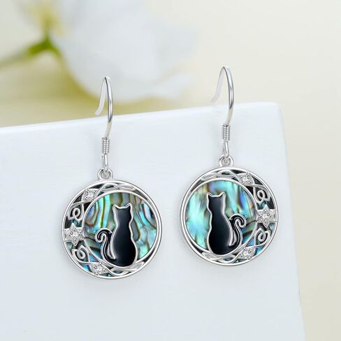 Black Cat Earrings for Women 925 Sterling Silver Celtic Black Cat Drop Earrings Cute Animal Cat Jewelry Halloween Gifts for Women Mom in Saudi Arabia