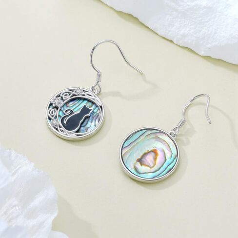 Black Cat Earrings for Women 925 Sterling Silver Celtic Black Cat Drop Earrings Cute Animal Cat Jewelry Halloween Gifts for Women Mom in Saudi Arabia