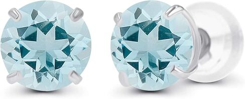 Genuine 10K Solid White Gold 6mm Round Natural Aquamarine March Birthstone Stud Earrings in Saudi Arabia