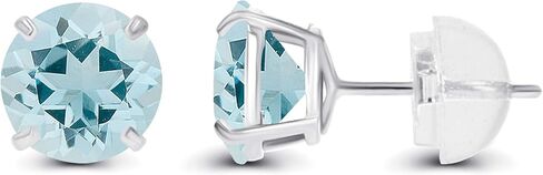 Genuine 10K Solid White Gold 6mm Round Natural Aquamarine March Birthstone Stud Earrings in Saudi Arabia