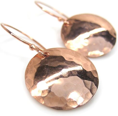 Hand Hammered Copper Earrings, Small Pure Copper Disc Dangle Earrings, Minimalist Boho Jewelry in Saudi Arabia