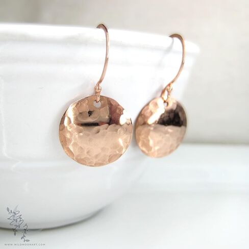 Hand Hammered Copper Earrings, Small Pure Copper Disc Dangle Earrings, Minimalist Boho Jewelry in Saudi Arabia