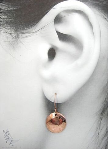 Hand Hammered Copper Earrings, Small Pure Copper Disc Dangle Earrings, Minimalist Boho Jewelry in Saudi Arabia