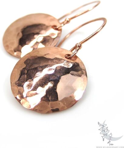 Hand Hammered Copper Earrings, Small Pure Copper Disc Dangle Earrings, Minimalist Boho Jewelry in Saudi Arabia