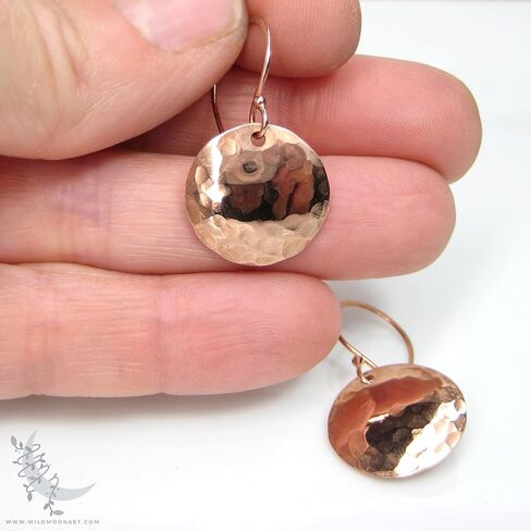 Hand Hammered Copper Earrings, Small Pure Copper Disc Dangle Earrings, Minimalist Boho Jewelry in Saudi Arabia
