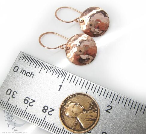 Hand Hammered Copper Earrings, Small Pure Copper Disc Dangle Earrings, Minimalist Boho Jewelry in Saudi Arabia