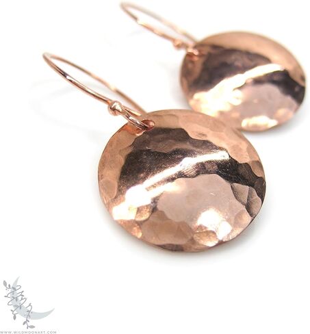 Hand Hammered Copper Earrings, Small Pure Copper Disc Dangle Earrings, Minimalist Boho Jewelry in Saudi Arabia