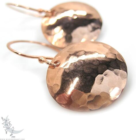 Hand Hammered Copper Earrings, Small Pure Copper Disc Dangle Earrings, Minimalist Boho Jewelry in Saudi Arabia