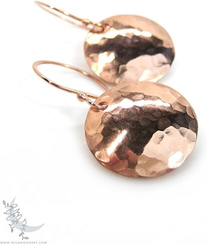 Hand Hammered Copper Earrings, Small Pure Copper Disc Dangle Earrings, Minimalist Boho Jewelry in Saudi Arabia