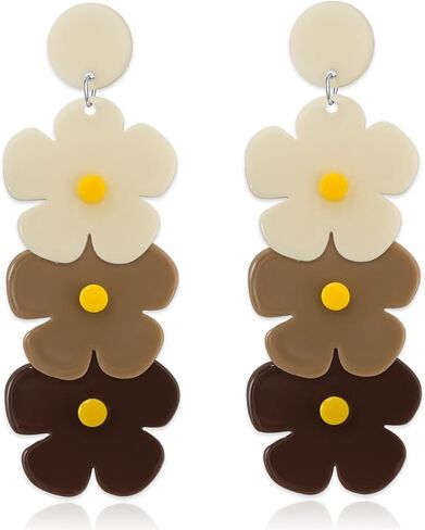 Spring Layered Flower Earrings for Women Acrylic Floral Drop Dangle Earrings Lightweight Gradient Flower Statement Jewelry for Spring Outfits in Kuwait