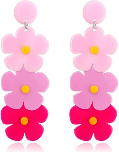 Spring Layered Flower Earrings for Women Acrylic Floral Drop Dangle Earrings Lightweight Gradient Flower Statement Jewelry for Spring Outfits in Saudi Arabia